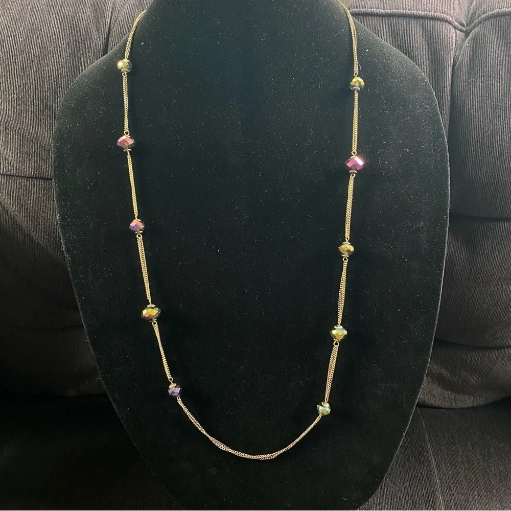 Dainty Aurora Borealis Stationary Glass Beaded Necklace - Picture 9 of 11